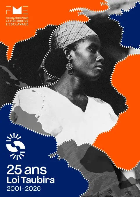 Visuel du label de la Fondation pour la Mémoire de l'Esclavage à l'occasion des 25 ans de la loi Taubira