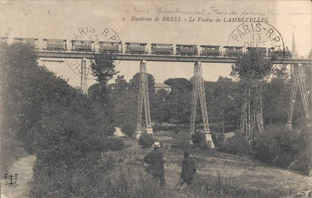 Vue d'une carte postale du viaduc de la brasserie de Lambézellec au début du XXe siècle