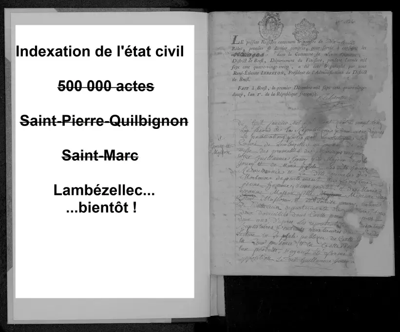 Page du premier registre des mariages de Lambézellec