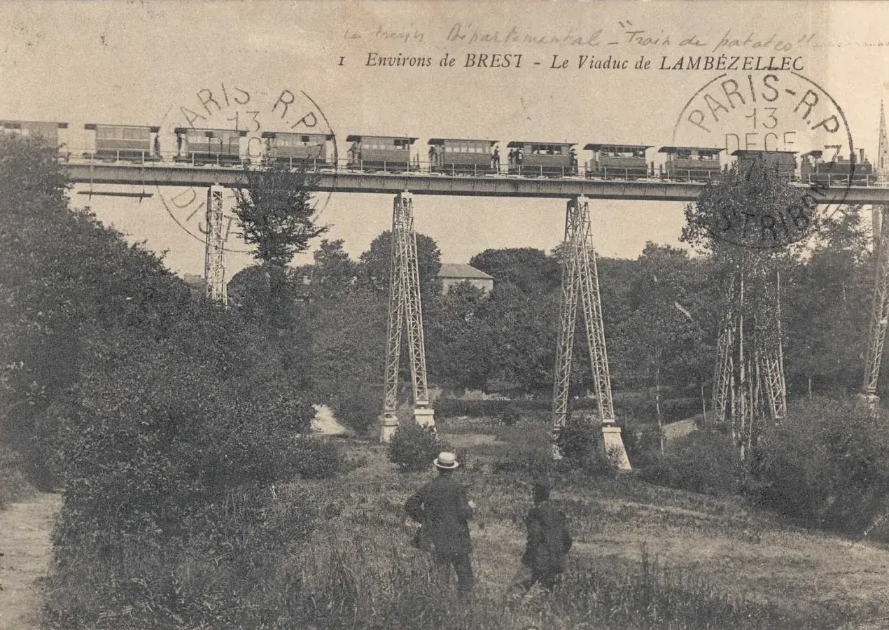Vue d'une carte postale du viaduc de la brasserie de Lambézellec au début du XXe siècle