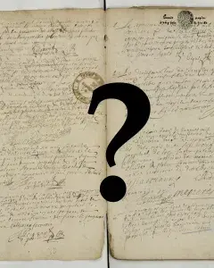 Page de registre paroissial sur lequel est ajouté un point d'interrogation