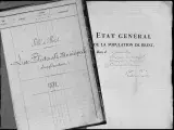 Premières pages d'un cahier de liste électorale (à gauche) et d'un cahier de recensement de la population (à droite).